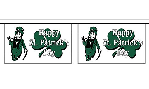 Flagtex Happy St Patrick's Day (White) Horizontal Fabric Bunting – 9m with 30 Flags – Fabric for Indoor & Outdoor Use – String Flags Banners St Paddy's Day Irish Ireland March