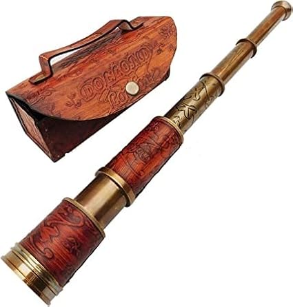 Telescopio Pirata Antiguo de Latón 18" con Estuche de Cuero miniatura 7