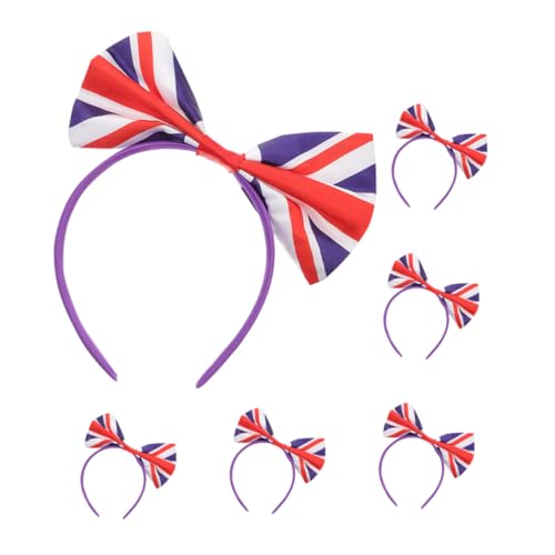 SKISUNO 6pcs Fashionable Satin Bow Headband British Flag for Party Festival Sports Events