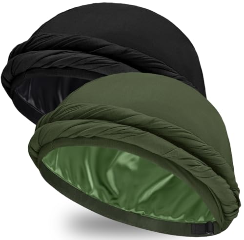 Image of Ababalaya Upgraded Satin Lined Halo Turban Durag for Men &Women Sleeping Bonnet PRE-Tied Headwraps for Hair Loss