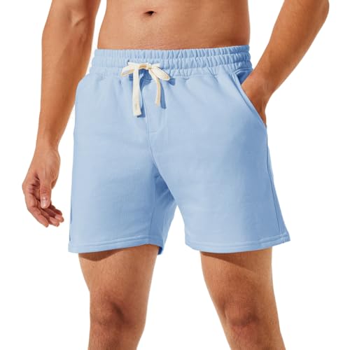 Image of NIMENJOJA Mens 5.5" Lounge Shorts Cotton Casual Athletic Gym Shorts Comfy Pajama with Deep Pockets Light Blue