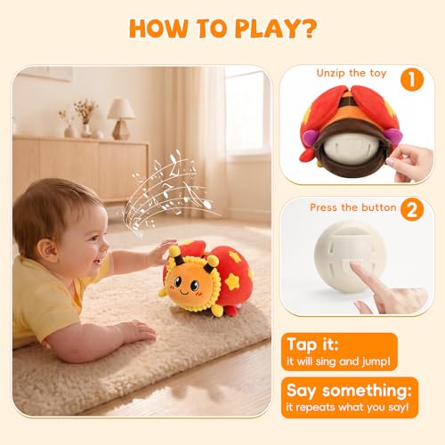 Image of Interactive Crawling Ladybug Toy, Musical Plush Toy for Babies 6-36M