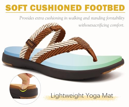 Image of COFACE Womens Trendy Orthotic Flip Flops Lightweight Yoga Mat Thick Cushion Walking Thong Sandals Adjustable Slip On Slippers With Comfortable Plantar Fasciitis Arch Support