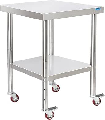 KUARBARR Stainless Steel Prep & Work Table, 24 x 24 Inches, NSF Certified, Adjustable Undershelf, Commercial Kitchen Use