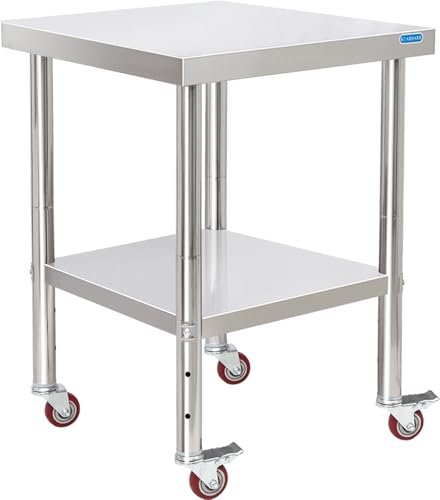KUARBARR Stainless Steel Table for Prep &amp; Work with Undershelf 24 x 24 Inches NSF Metal Commercial Kitchen Prep Table with Adjustable Under Shelf Worktable for Restaurant Home Outdoor