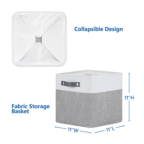 Evancolin Fabric Storage Cubes For Home, Office, Bedroom, Square Cube Storage Basket For Closet, Laundry, Toys, Canvas 11X11 Cube Storage Bins With Leather Handles(White&Grey,4-Pack) #TOP1