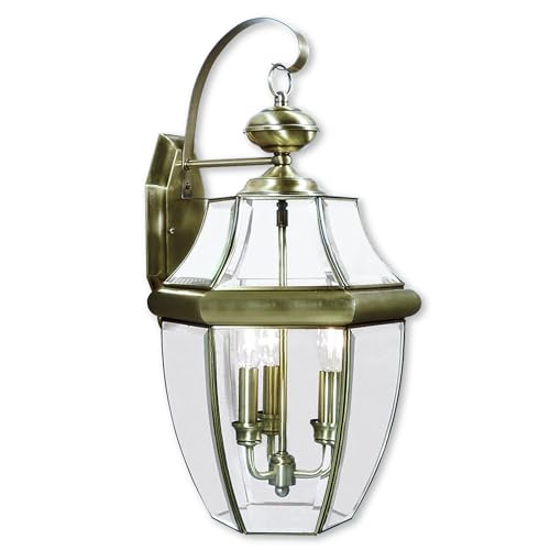 Livex Lighting 2351-01 Outdoor Wall Lantern with Clear Beveled Glass Shades, Antique Brass