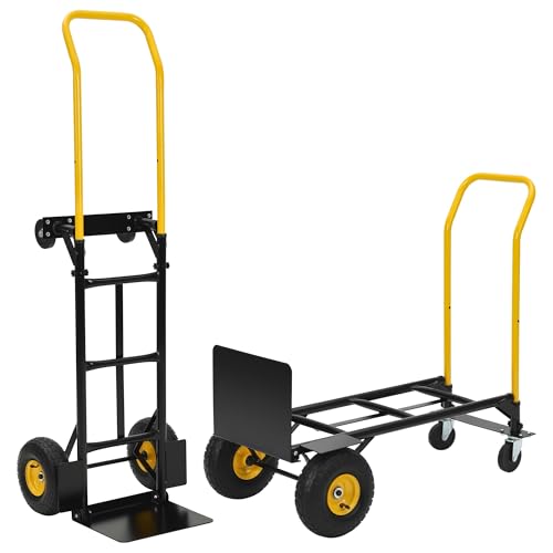 Heavy Duty 2-in-1 Hand Truck Dolly Cart with Wheels, 800LB Capacity Utility Dolly Equipped with 4 Non-Flat Wheels, Multipurpose for Moving, Warehouse, Office, Grocery, Garden and Industrial Use