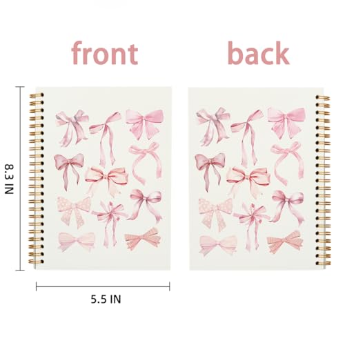 PLKMN Pink Bow Coquette Notebook Journal Gifts for Women Girls, Cute Preppy Girly Notebook, Pink Office Supplies Spiral Notebook 5.5x8.3 Inch - Image 6