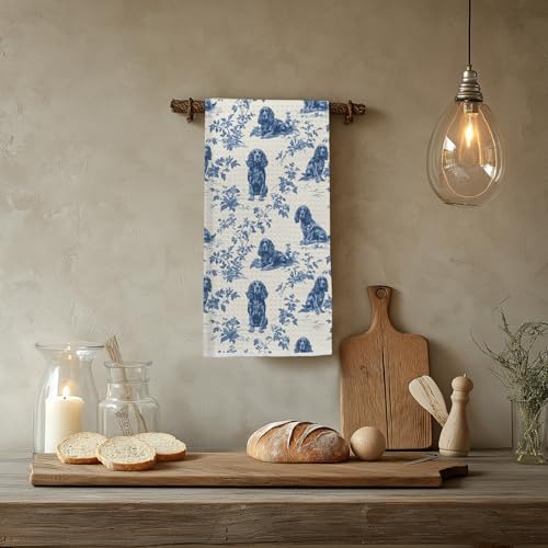 Image of Chinoiserie Cocker Spaniel Kitchen & Tea Towel for Women, Farmhouse Floral Dish & Hand Towel for Dog Lovers Moms,16x24 Inch