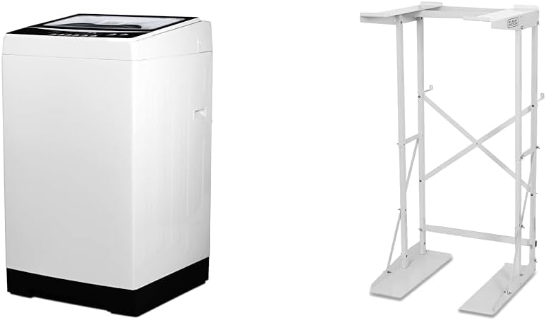 BLACK+DECKER Small Portable Washer, Washing Machine for Household Use, Portable Washer 2.0 Cu. Ft. with 6 Cycles, Transparent Lid & LED Display & BWDS Washer Dryer Stacking Rack Stand, White