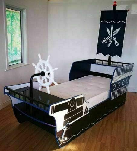 Dreembeds Kids Children's 3ft Single Novelty Black Pirate Ship Bed Frame With Memory Foam Mattress