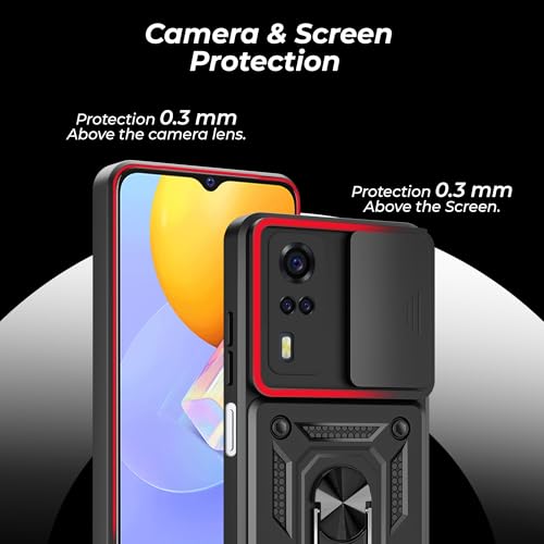 Image of A rtistque Armor Bumper Back Cover Case for Vivo Y31 / Y51 / Y51a 4G | Ring Holder Stand | Sliding Camera Protection | Shockproof Heavy Duty Design | Vivo Y31 Back Cover - Black