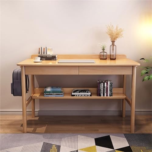 LAITEGOG Escritorio de Estudio,Pupitres Infantiles,Mesa de Oficina de Madera Maciza con Cajones,Mesa de Ordenador,Casa y Oficina Escritorio(Natural,120 * 60 * 75cm)