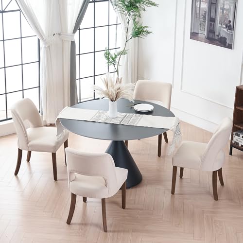 VKNOW Wooden Dining Chairs Set of 4, Modern Fabric Upholstered Dining Room Chair Kitchen Chairs, Farmhouse Dinner Chair for Kitchen Dining Room, Beige