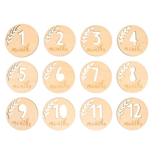 ELEOUTI Tarjetas de Crecimiento de Madera Ahuecadas para Bebés 12 Piezas, Juego de Bloques Mensuales para Fotografía de Recién Nacidos, Accesorios para Fotos y Regalos de Cumpleaños Ñiño