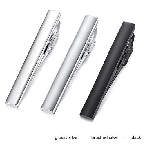 HONEY BEAR 3 Stück 5.4cm Herren Krawattennadel Set Krawattenklammer für Normale Krawatte Tie Clip 2.12inch (Glänzendes Silber + Silber gebürstet + Schwarz ohne Box)