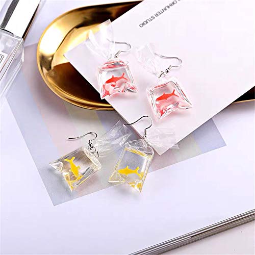 Image of Funny Goldfish Earrings,Water Bag Shape Dangle Hook Earrings Charm Jewelry Gift Earrings for Women-2 Pairs(One Red& One Yellow), Resin