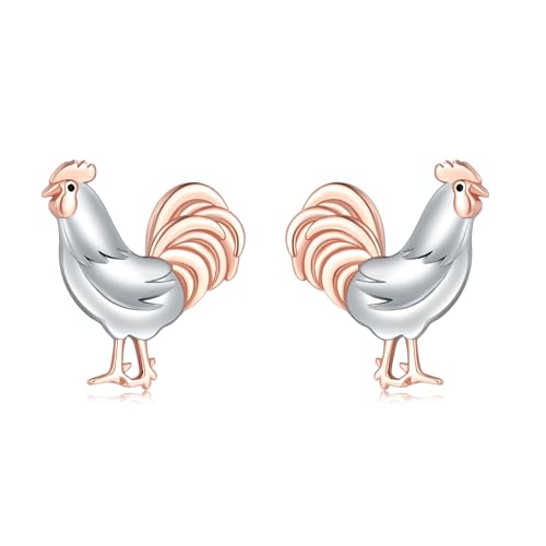 Chicken Stud Earrings for Womens 925 Sterling Silver Hypoallergenic Rooster Chicken Earring Chicken Jewelry Animal Jewelry Gifts for Women