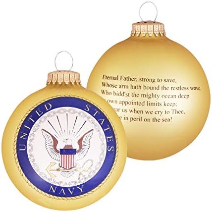 Christmas by Krebs 3 1/4" (80mm) Made in The USA Designer Seamless Gold Velvet Military Patriotic Glass Christmas Ball Keepsake Ornament, Navy