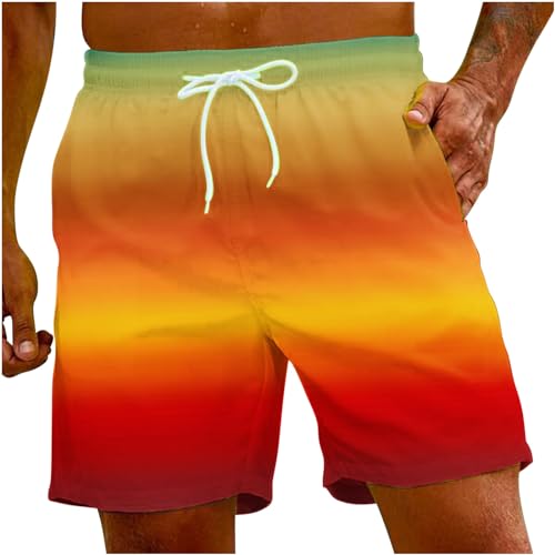 todays deals in amazon of prime clearance Swimming Trunks for Men Drawstring Color Block Elastic Waist Bathing Suits Hawaiian Beach Shorts With Pockets mens fashion 2024 Multicolor L