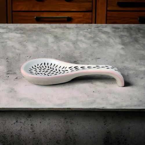 Image of Malaikah Ceramic Spoon Rest Black Pink Pack of 1 for Home, Kitchen, Dining, Kitchen Decor & Gifting