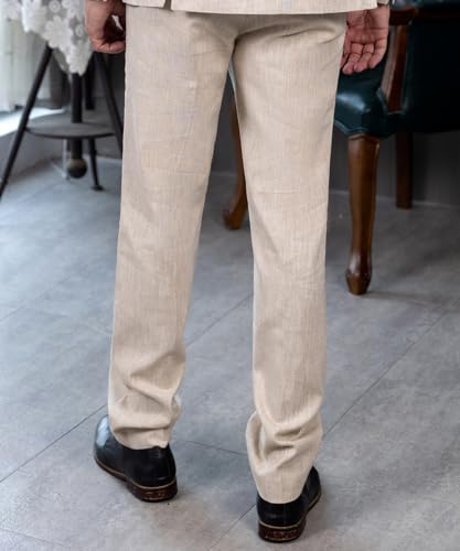 Men's Linen Pants Lightweight Classic Regular Fit Elastic Waist Dress Suit Pants for Men Spring Summer3