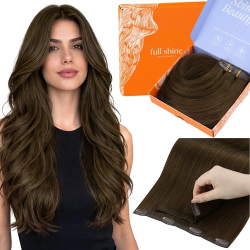 Image of Full Shine Seamless Clip in Hair Extensions Medium Brown 22 Inch 150g 7pcs
