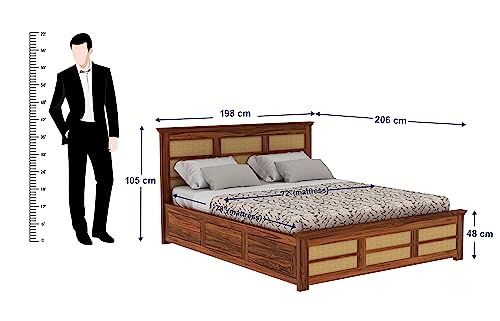 Image of Ganpati Arts Solid Sheesham Wood King Size Cane Bed with Box Storage Solid Wooden Double Bed Cot Bed with Box with Headboard (Natural Finish)