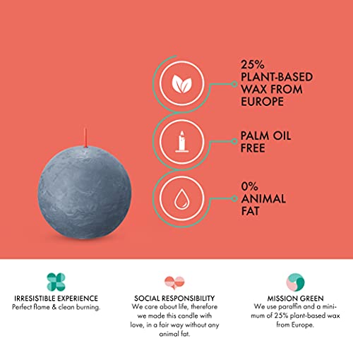 Bolsius 3 Pack Twilight Blue Rustic Ball Pillar Candles - 3 Inch - Premium European Quality - Natural Eco-Friendly Plant-Based Wax - Unscented Dripless Smokeless 25 Hour Party And Wedding Candles #TOP3