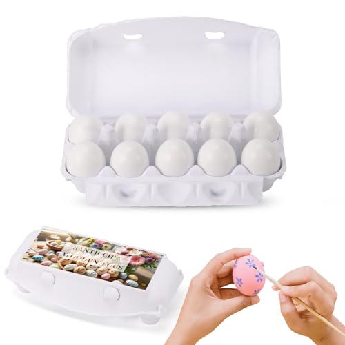 Santiccipa White Fake Easter Eggs, 10-Count Wooden Eggs in Carton for Painting and Crafts, Food Toys for Kitchen Play and Room Decor, Eggs for Nesting Boxes and Poultry Incubators.