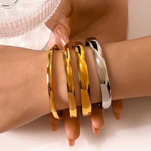 Gold Bangle Bracelets for Women, 18K Gold Plated Stainless Steel Love Friendship Bangles, Polished Finish Oval Bracelets for Women, Trendy Valentine's Birthday Christmas Gifts2