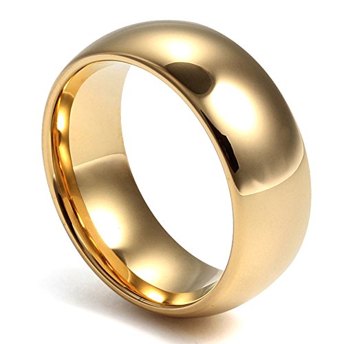 VNOX Mens Classical Tungsten Ring for Promise Engagement Plain Wedding Band Ring,Gold Plated,8mm Width,Size 11