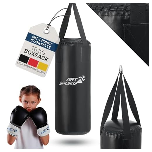 ArtSport Boxsack Set gefüllt & hängend — Kinder Boxset 10 kg mit Boxhandschuhen, Bandagen & Deckenhalterung — ab 6 Jahre - Sandsack Boxen Kickboxen