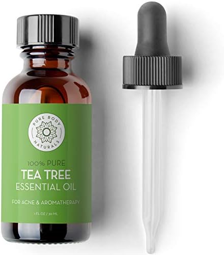 Tea Tree Essential Oil, 1 Fl Oz with Dropper - Undiluted Therapeutic Grade for Your Face, Skin, Hair and Diffuser - 100% Pure Melaleuca Oil for Acne, Toenails - by Pure Body Naturals