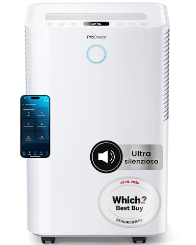 Pro Breeze OmniDry Deumidificatore Casa Muffa 20L/Giorno con Serbatoio da 4L e WiFi, Asciugatura...