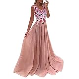 ✿✿ Damen Elegante Einträgerkleider Chiffon Abendkleid Damen Vintage Cocktailkleid 1950er Off Schulter Spitzen 3/4 Arm Abendkleid Schwingen Pinup Rockabilly Kleid Damen Rosa Perlstickerei Spitze Applique Tüll Schärpe/Band Abendkleid Cocktailkleid