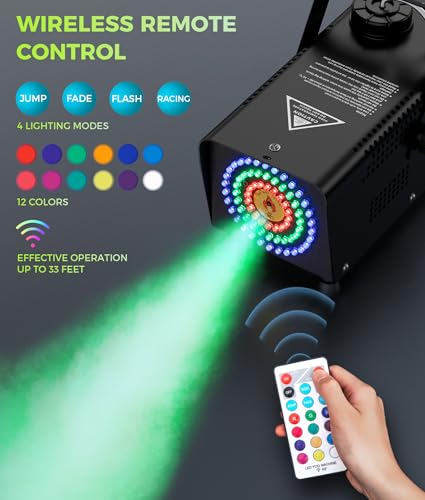 Professionelle Nebelmaschine mit sechseckigem LED-Design & 72 RGB-LEDs & Fernbedienung – 500W Leistung mit starker Sprühkraft – Ideal für Bühne, Disco, Halloween-Partys und Events (Round)