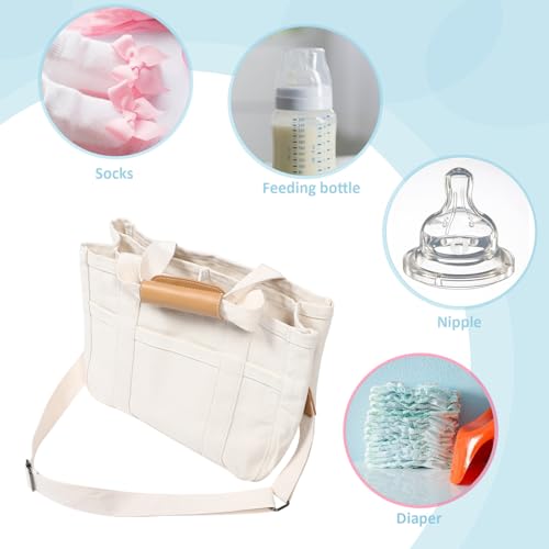 Bolso grande multifuncional de lona con estructura interna para mamás 3