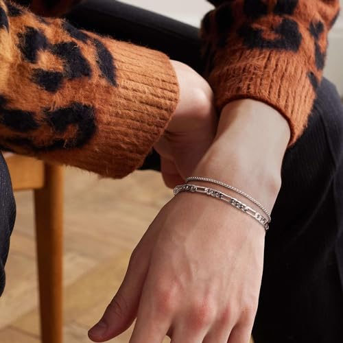 Mens Bracelet - Silver Bracelets for Men 2pcs Men's Bracelets Set with Box & Cuban Link Available in Various Lengths (6.5/7/7.5/8/8.5/9 inch) Sterling Silver Bracelet for Women Charm Bracelet Mens Jewelry Gift4