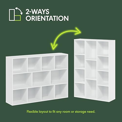 Image of Furinno LUDER Book Shelf, 11-Cube Bookshelf, Reversible Bookcase, 9.4 x 29.1 x 41.7, Easy Assembly, for Living Room, Bedroom, Home Office, White