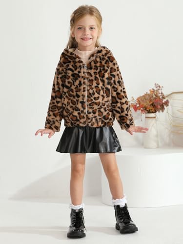 Patgoal Toddler Girls Fleece Jacket Bear Ear ZipUp Leopard Hooded Coat Fall Winter Fuzzy Warm Outerwear with Pocket 2-7T3