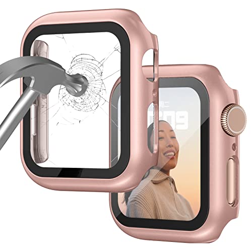 Image of Case Compatible with Apple Watch 44MM Series 6 /5 /4 /SE with Built-in Tempered Glass Screen Protector, All-Around Ultra-Thin Bumper Full Cover Hard PC Protective Case for iWatch, Rosegold