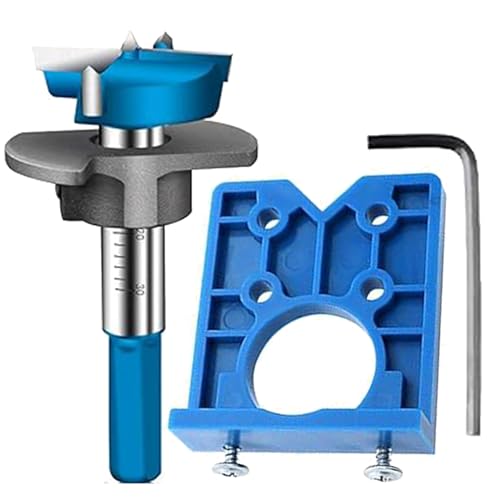 Bohrschablone Scharniere 35mm Scharnierbohrer Set Topfscharniere Bohrer Holzbohrer Scharnierbohrer für Holzverarbeitung DIY Werkzeug, Montageplatten, Schranktür, Lochbohren (Blau)