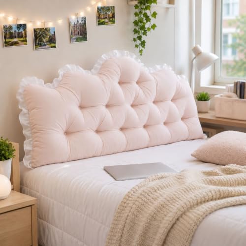 Yeiihahlia College Dorm Room Bed Bolster Pillow,Rectangular Reading Headboard Pillow (Rice Pink,Twin-90cm/35)