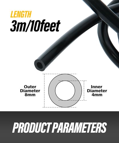 Flaconi 10FT/13FT Unterdruckschlauch KFZ,Gummischlauch,Unterdruckschlauch,Hitzebeständiger Schlauch,Vakuumschlauch,Kühlmittel Schlauch,Wanddicker Schlauch (Schwarz-(4mm ID-8mm OD))