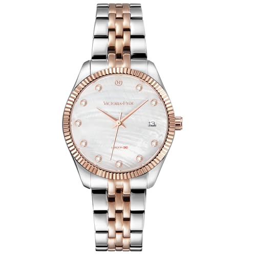 VICTORIA HYDE Damenuhren mit Two-Tone Edelstahl Armband Calendar Uhr für Damen Mode Gold Silber Armbanduhr Damenuhr