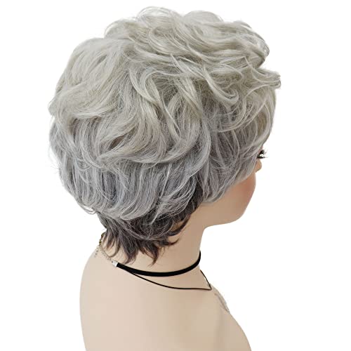 Gnimegil Short Grey Wig For White Women Silver Gray Curly Hair Wig Golden Girls Costume Old Lady Wig Grandma Wig Elderly Synthetic Wigs Mommy Granny Cosplay Wig #TOP6