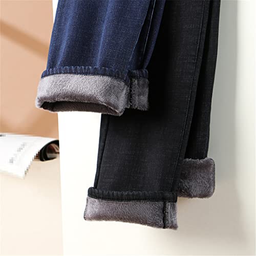 Winter Fitted Straight Jeans Fleece Thick Warm Men's Business Slim High Waist Jeans4