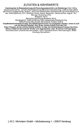 L.W.C. Michelsen - Rum Punschkandis mit Zimt-Stange (250g) | Weißer Kandis eingelegt in Rum mit Zimtstange und Punschgewürzen | fruchtig-süß | für Tee-Liebhaber